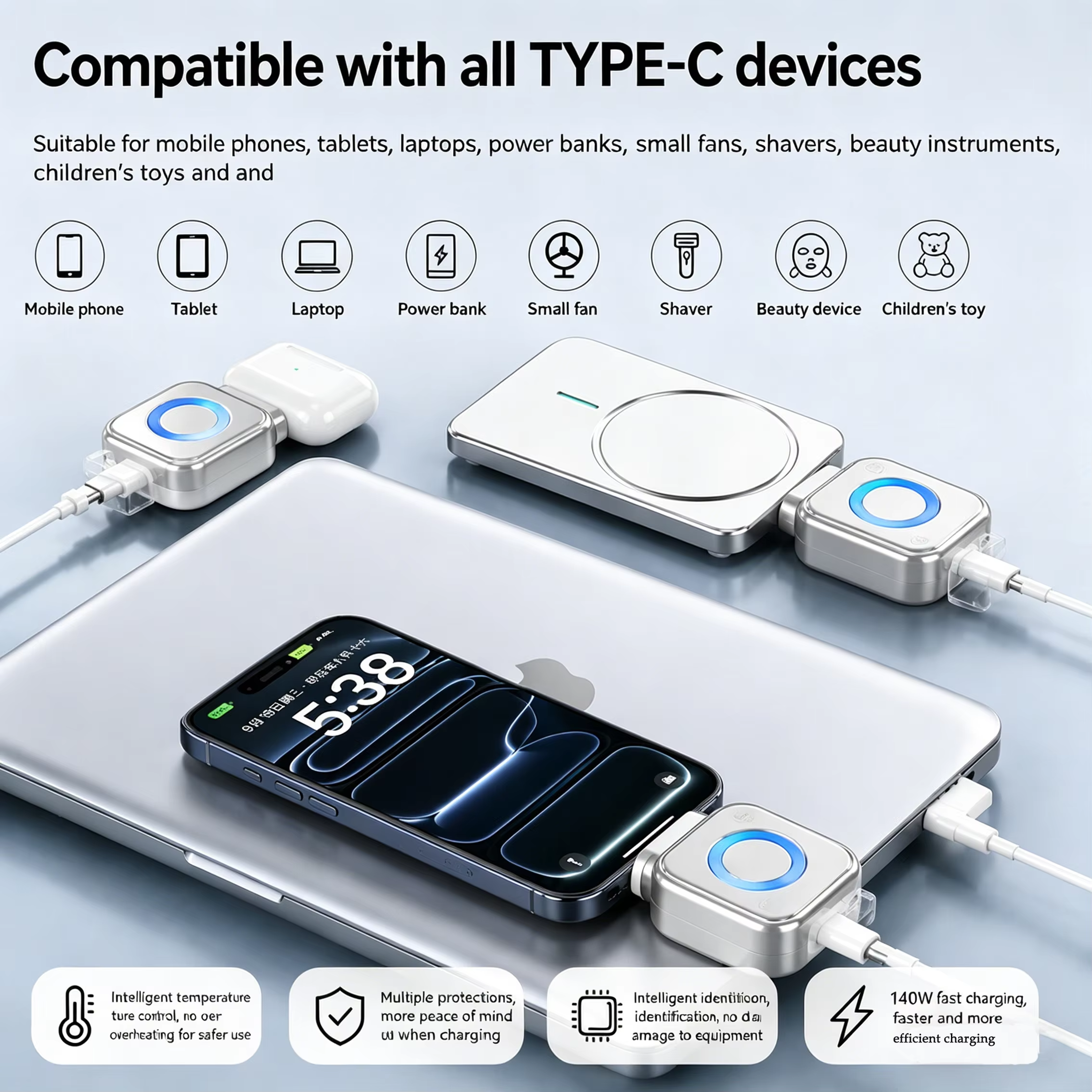 Akıllı Şarj Ayırıcıi Adaptör 140W Hızlı Şarj